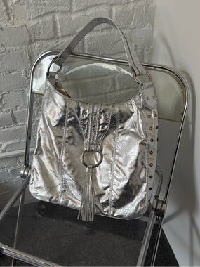 Y2K ICING Silver Metallic Tassel Hobo Bag - Women's Shoulder Bag